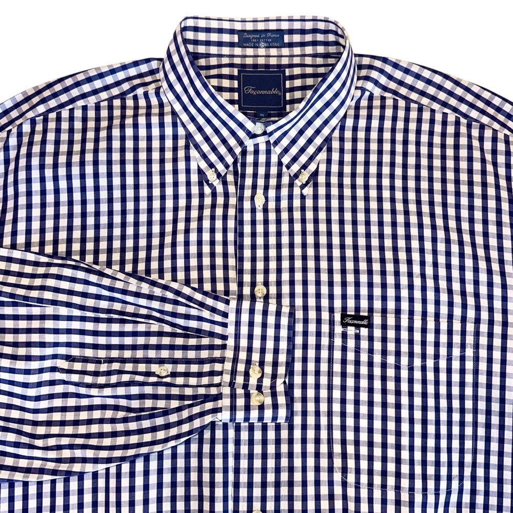 Faconnable Blue and White Checkered Dress Shirt